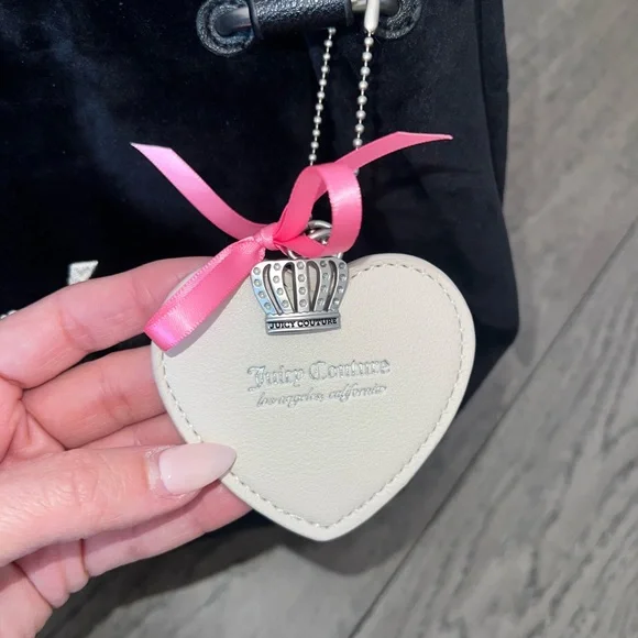 Juicy Couture Black Velvet Shoulder Bag with Heart Charm - Picture 4 of 7